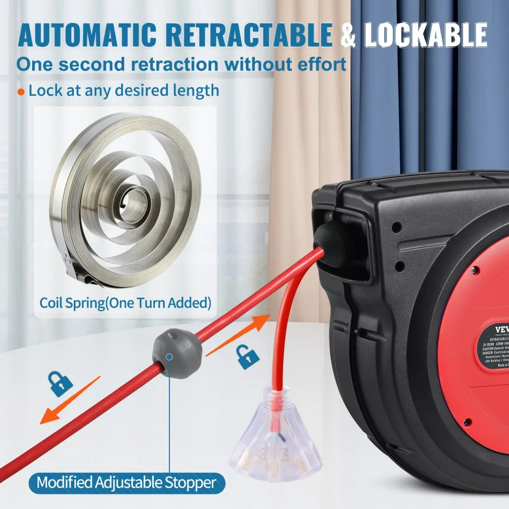 VEVOR Retractable Extension Cord Reel 75 ft Red+Black product image 5
