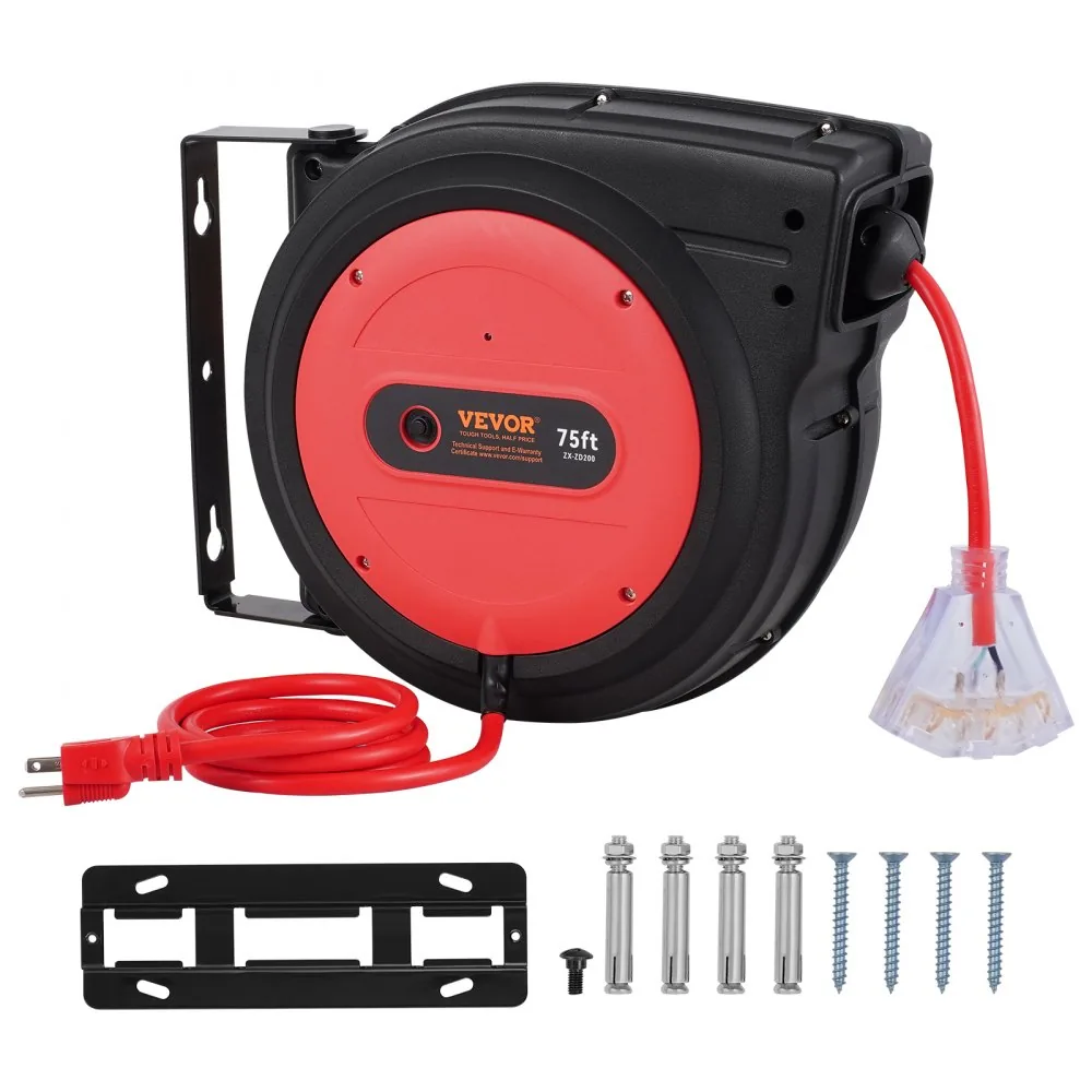 VEVOR Retractable Extension Cord Reel 75 ft Red+Black product image 9