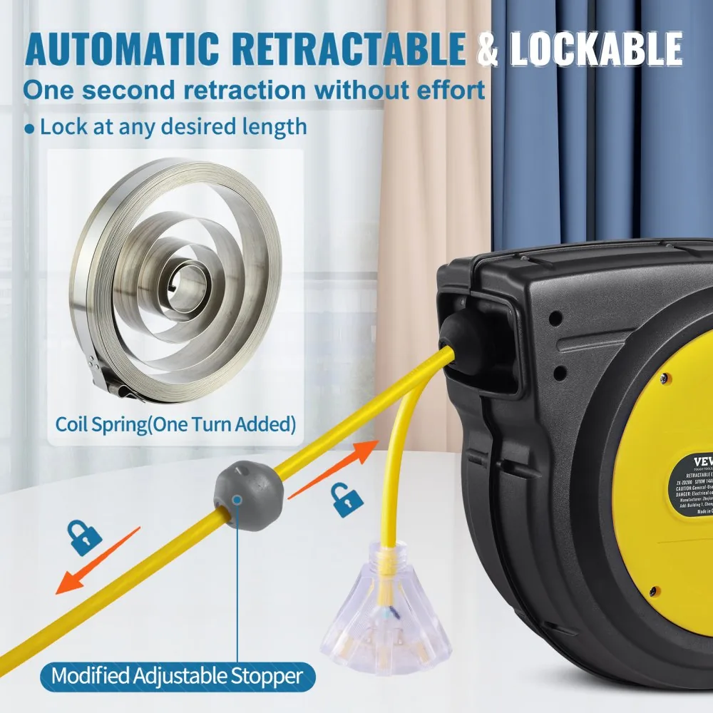 VEVOR Retractable Extension Cord Reel 75 ft Yellow+Black product image 5