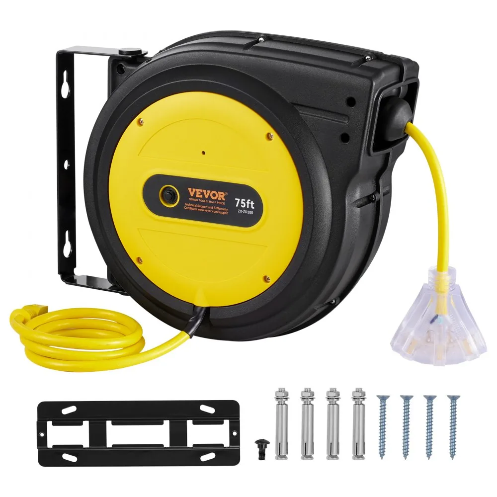 VEVOR Retractable Extension Cord Reel 75 ft Yellow+Black product image 9