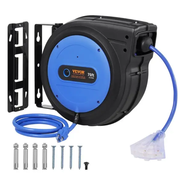 VEVOR Retractable Extension Cord Reel 75 ft Black+Blue product image 1