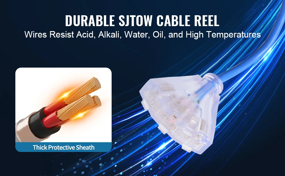 VEVOR Retractable Extension Cord Reel 75 ft Black+Blue feature 2