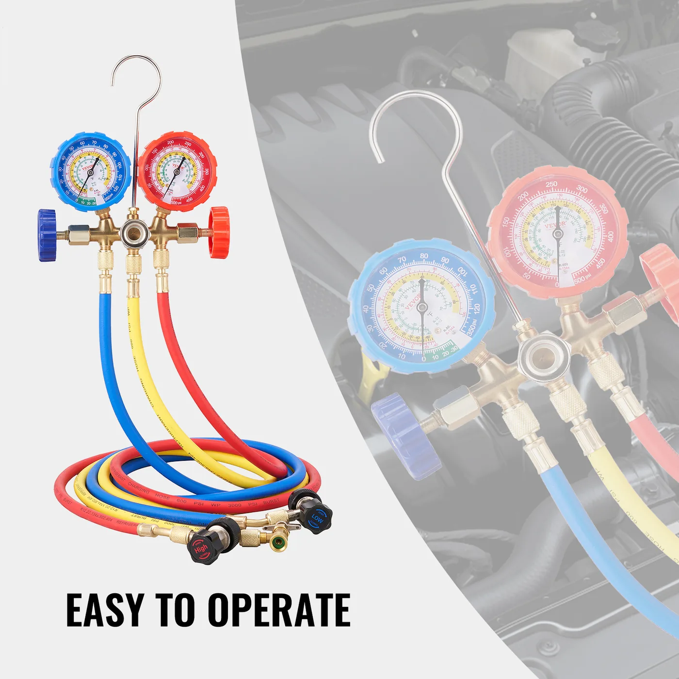 VEVOR 3-Way AC Manifold Gauge Set R134A R22 R12 Hoses Easy to Operate