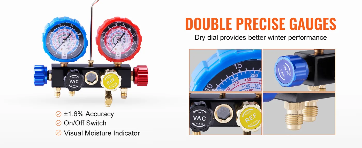 VEVOR 4 Way AC Manifold Gauge Set R134A R22 R12 R410A Portable Design