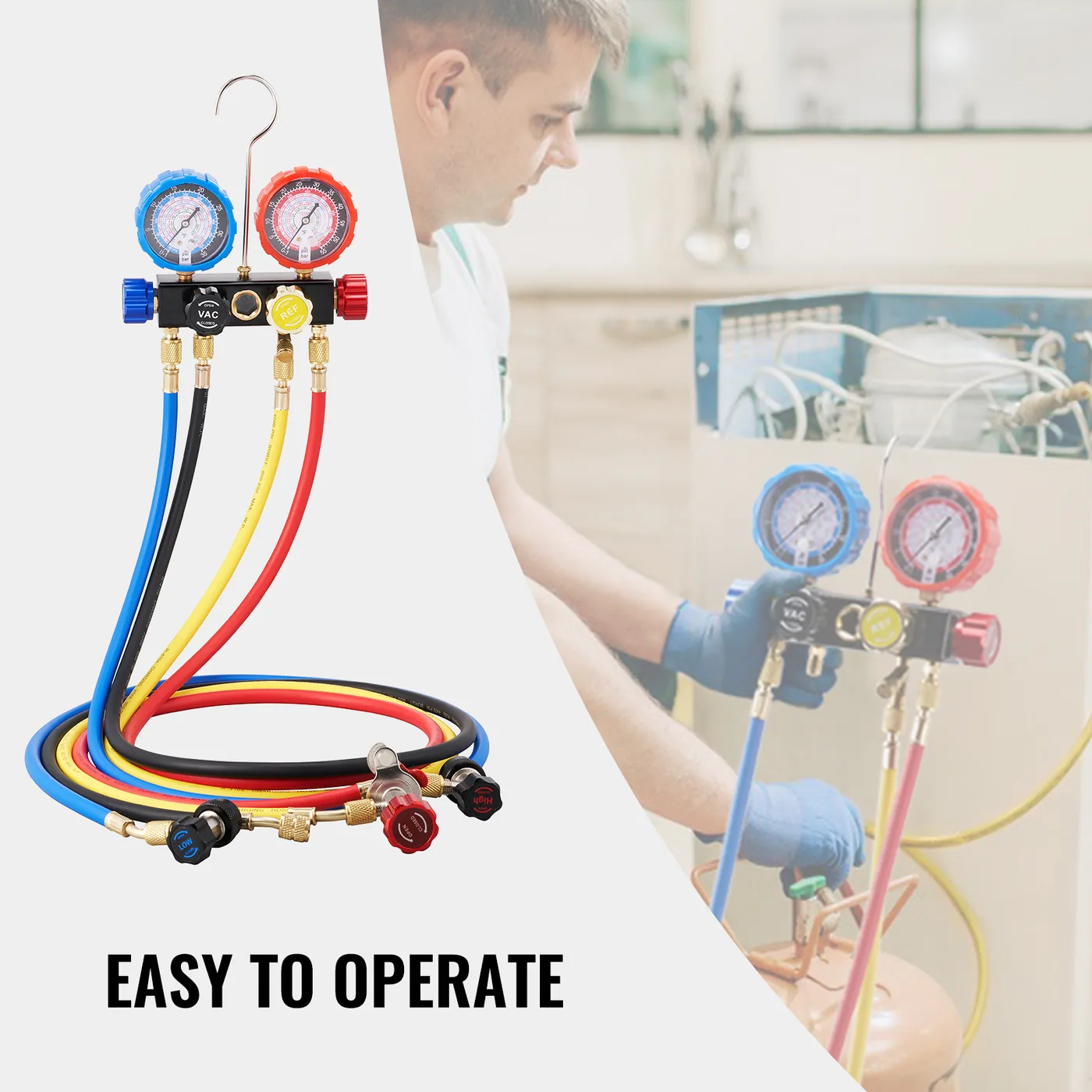 VEVOR 4 Way AC Manifold Gauge Set R134A R22 R12 R410A Move on the Go