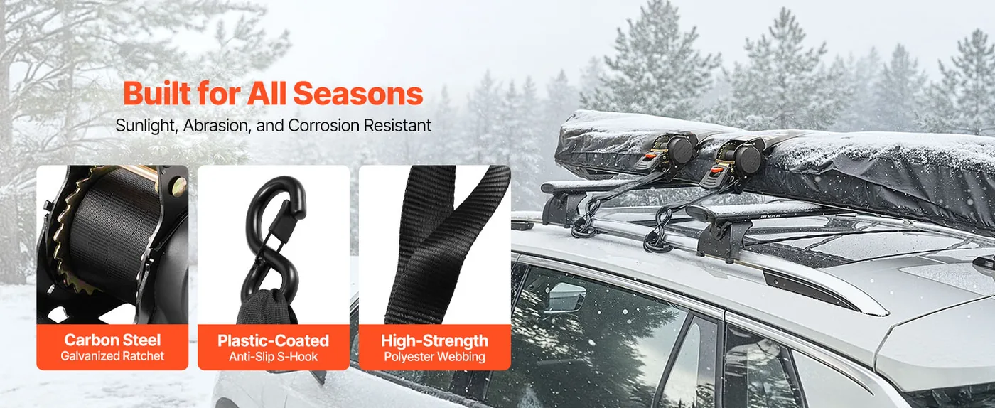 VEVOR Retractable Ratchet Straps 2 inch x 10 ft All-Weather Durability