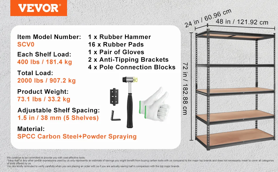 VEVOR 5 tier storage shelving unit for garage organization