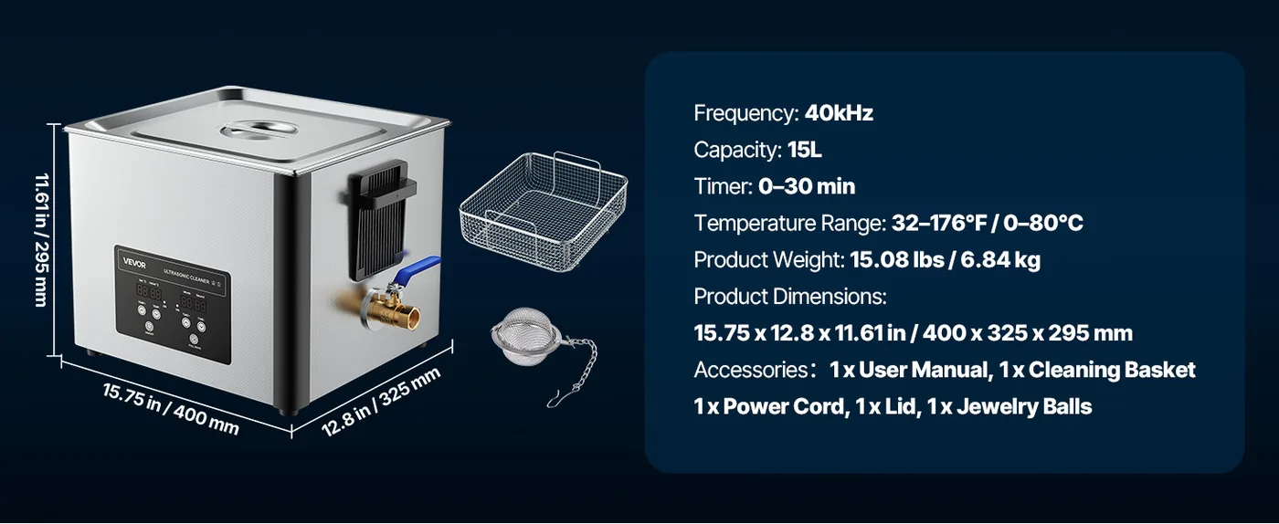 VEVOR 15L Ultrasonic Cleaner 15 L feature 1