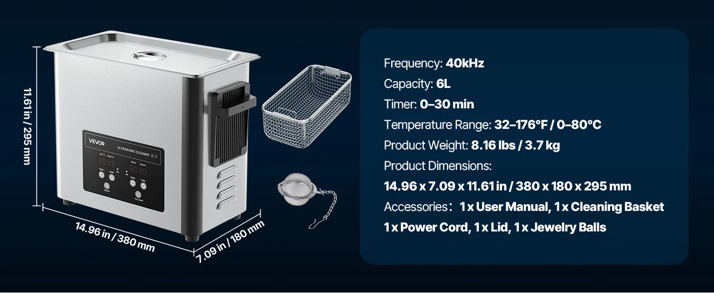 VEVOR 6L Ultrasonic Cleaner 6 L feature 1