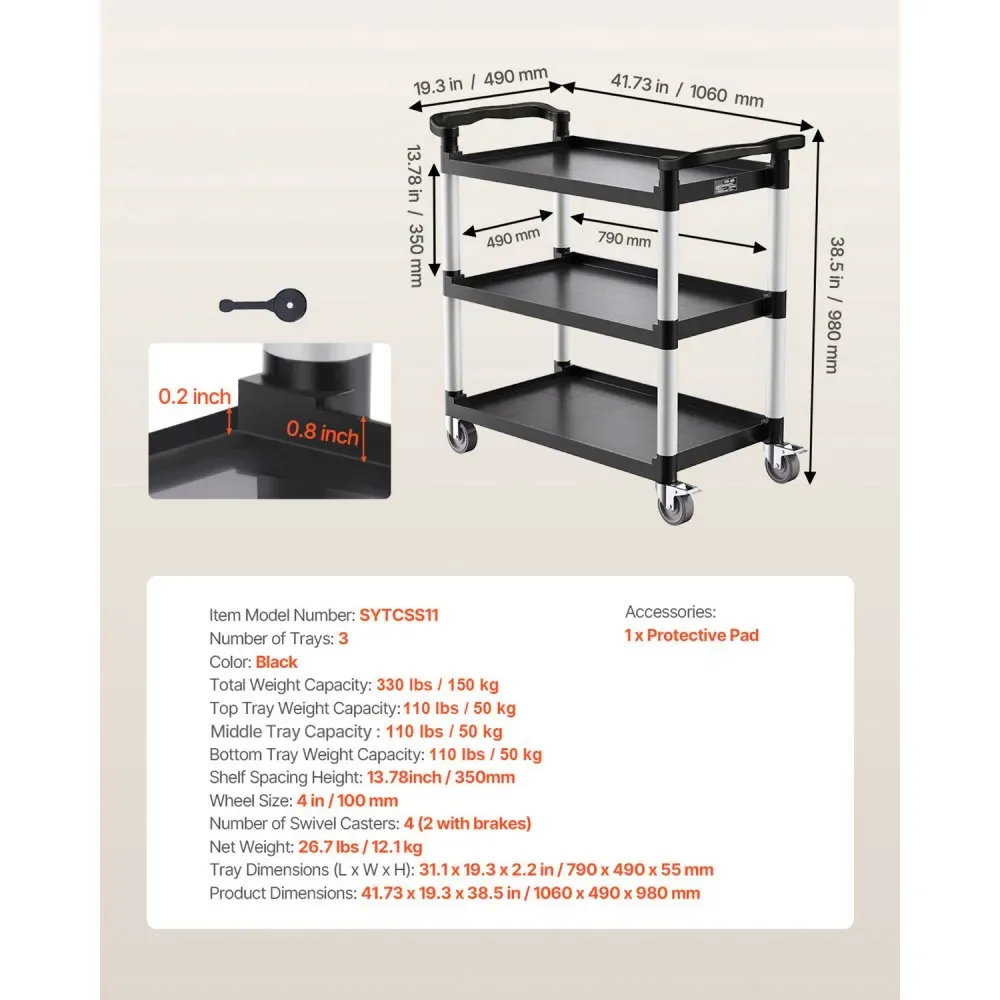VEVOR Utility Cart 3 Layers Large Size product image 7