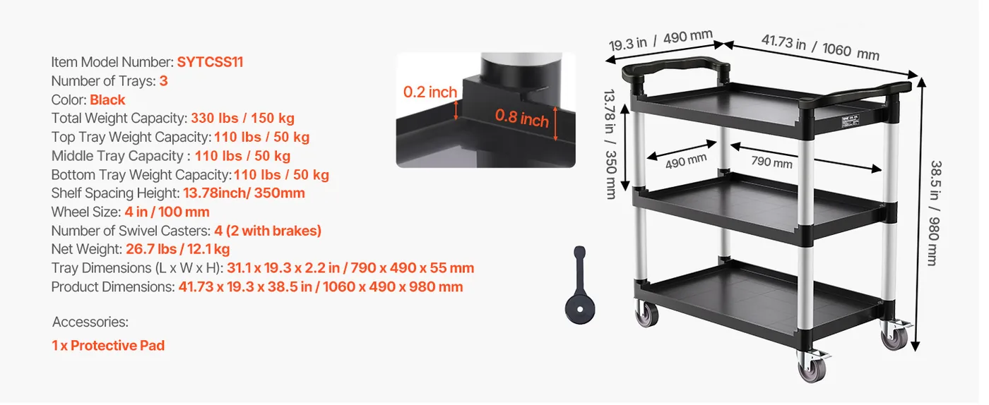 VEVOR Utility Cart 3 Layers Large Size feature 1