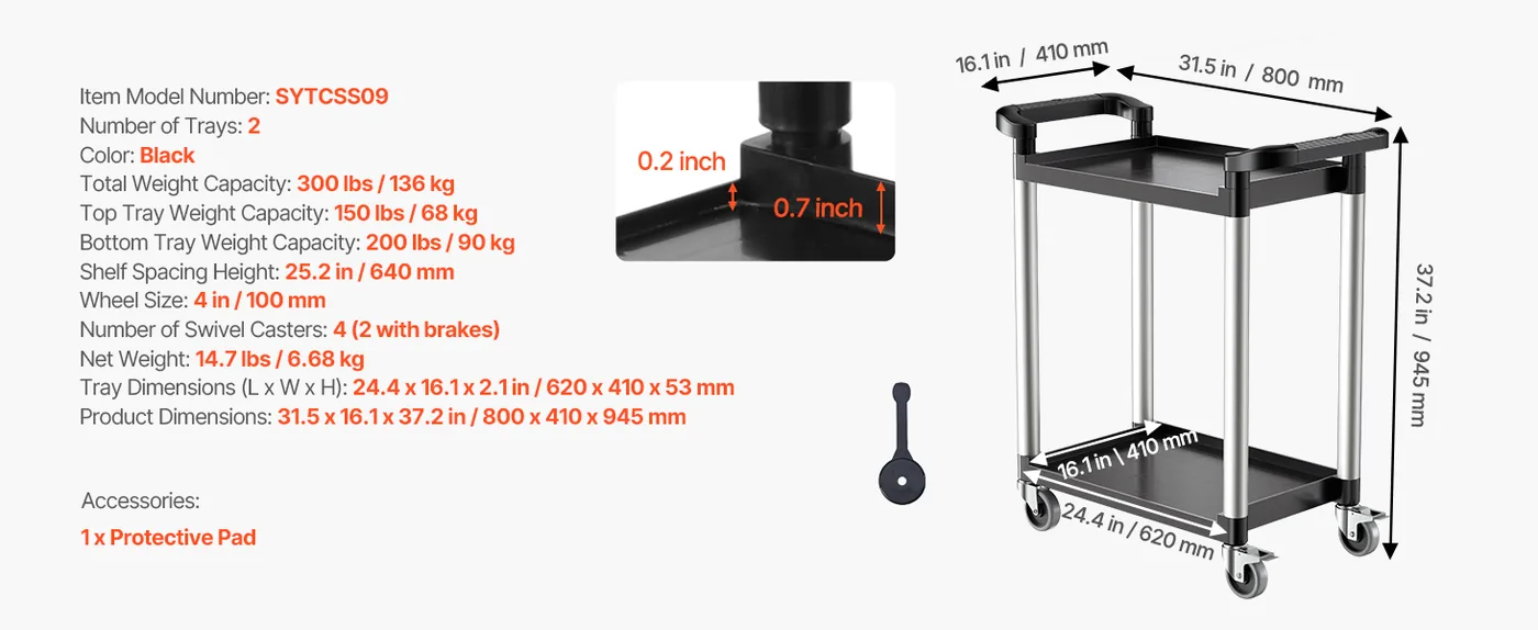 VEVOR Utility Cart 2 Layers Medium feature 1