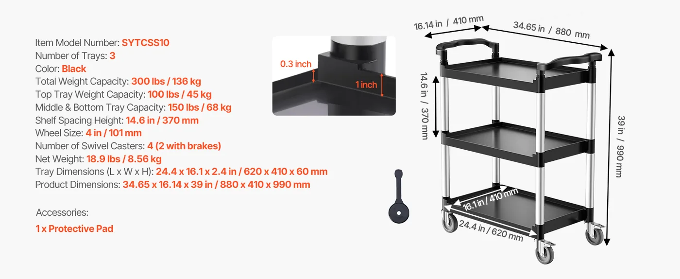VEVOR Utility Cart 3 Layers Medium feature 1