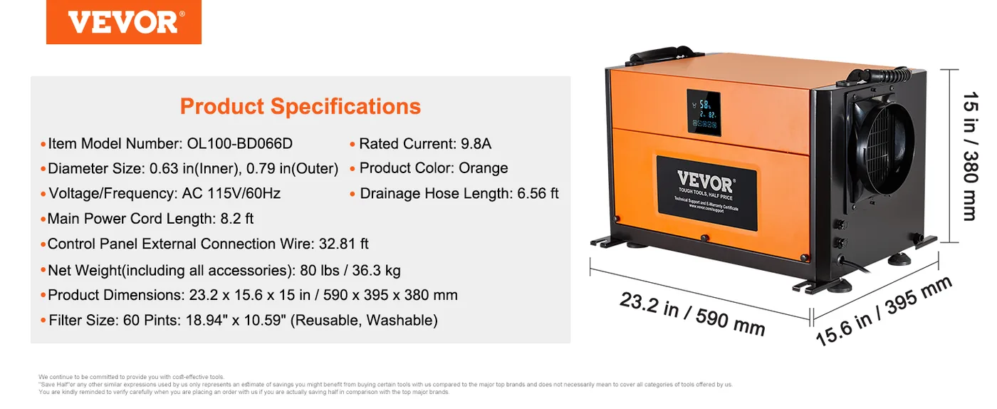 VEVOR 190 Pints Commercial Dehumidifier with Drain Hose for feature 5