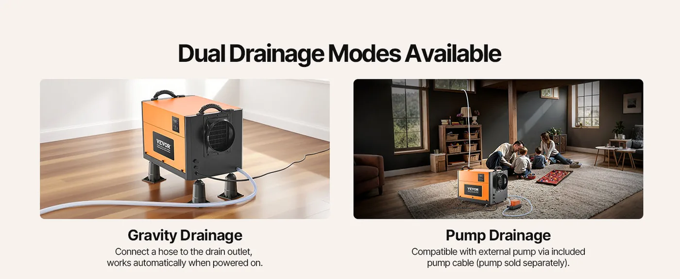 VEVOR 125 Pints Commercial Dehumidifier with Drain Hose Flexible Drainage