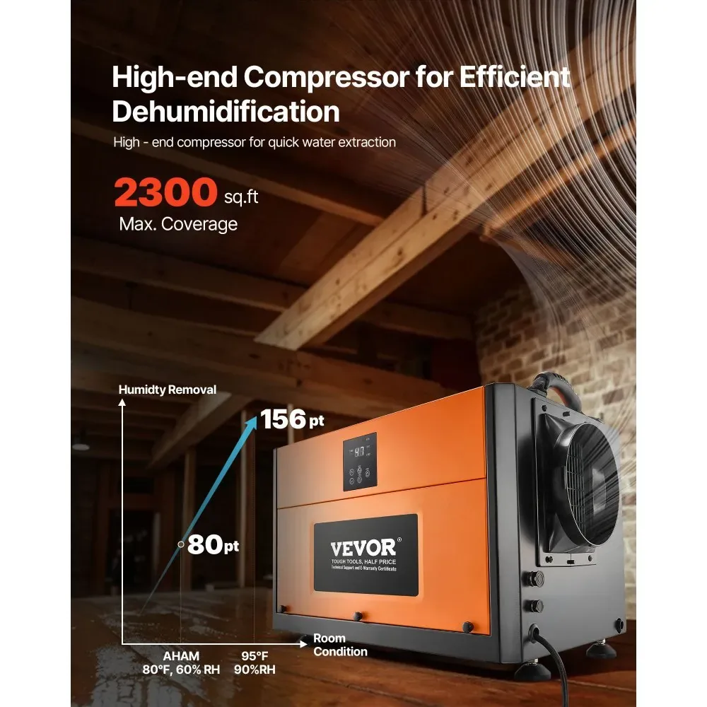 VEVOR 156 Pints Commercial Dehumidifier with Drain Hose product image 2