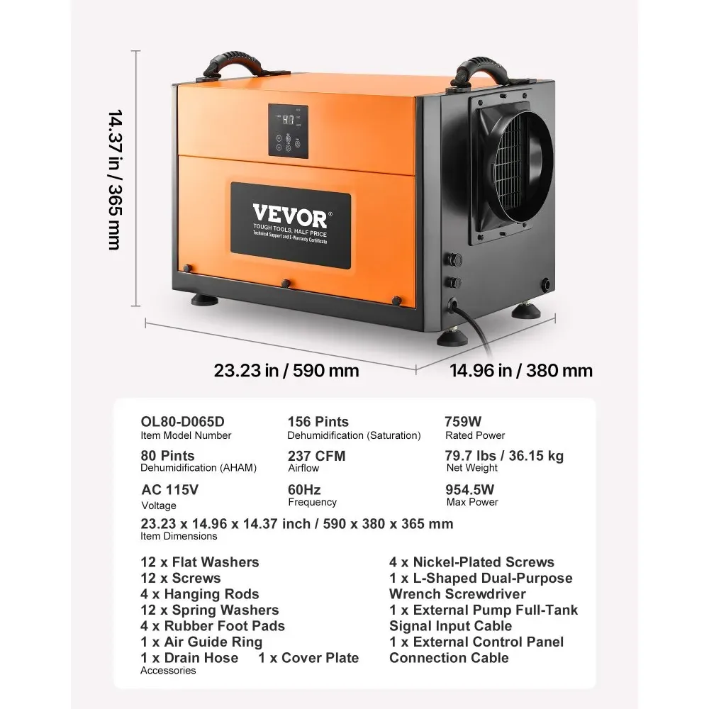 VEVOR 156 Pints Commercial Dehumidifier with Drain Hose product image 7