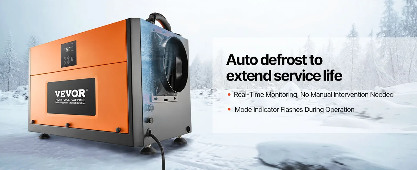 VEVOR 156 Pints Commercial Dehumidifier with Drain Hose Smart Defrost