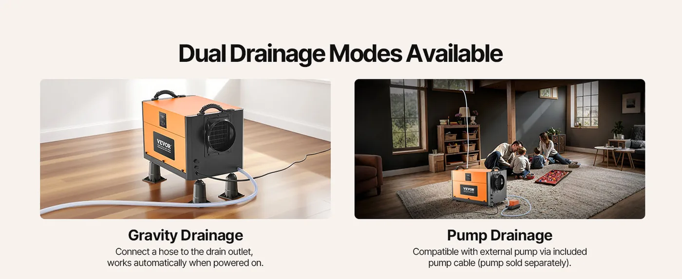 VEVOR 156 Pints Commercial Dehumidifier with Drain Hose Flexible Drainage