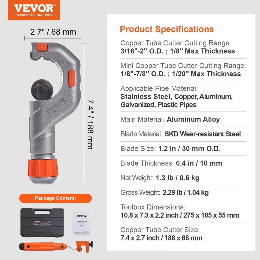 VEVOR pipe cutter kit package contents