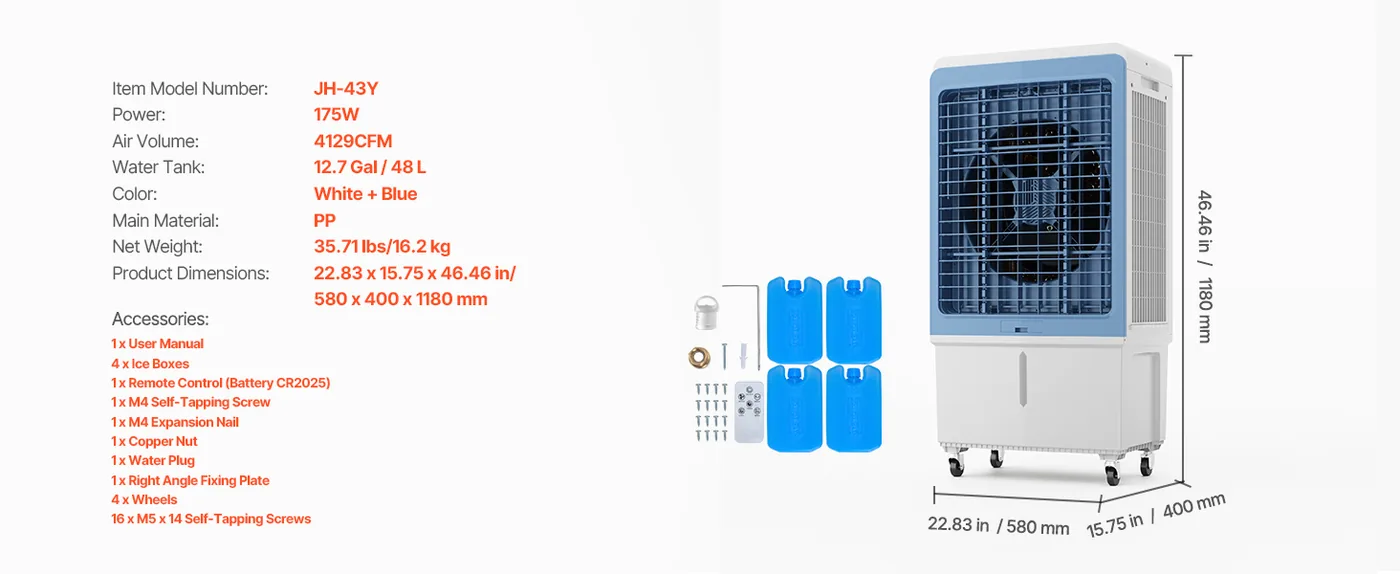 VEVOR Evaporative Air Cooler 48 L feature 1