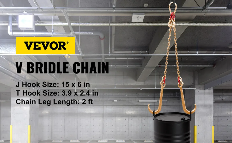 VEVOR G80 V Bridle Chain 1 Pack 2 ft Large J Hook+T Hook+Gra overview