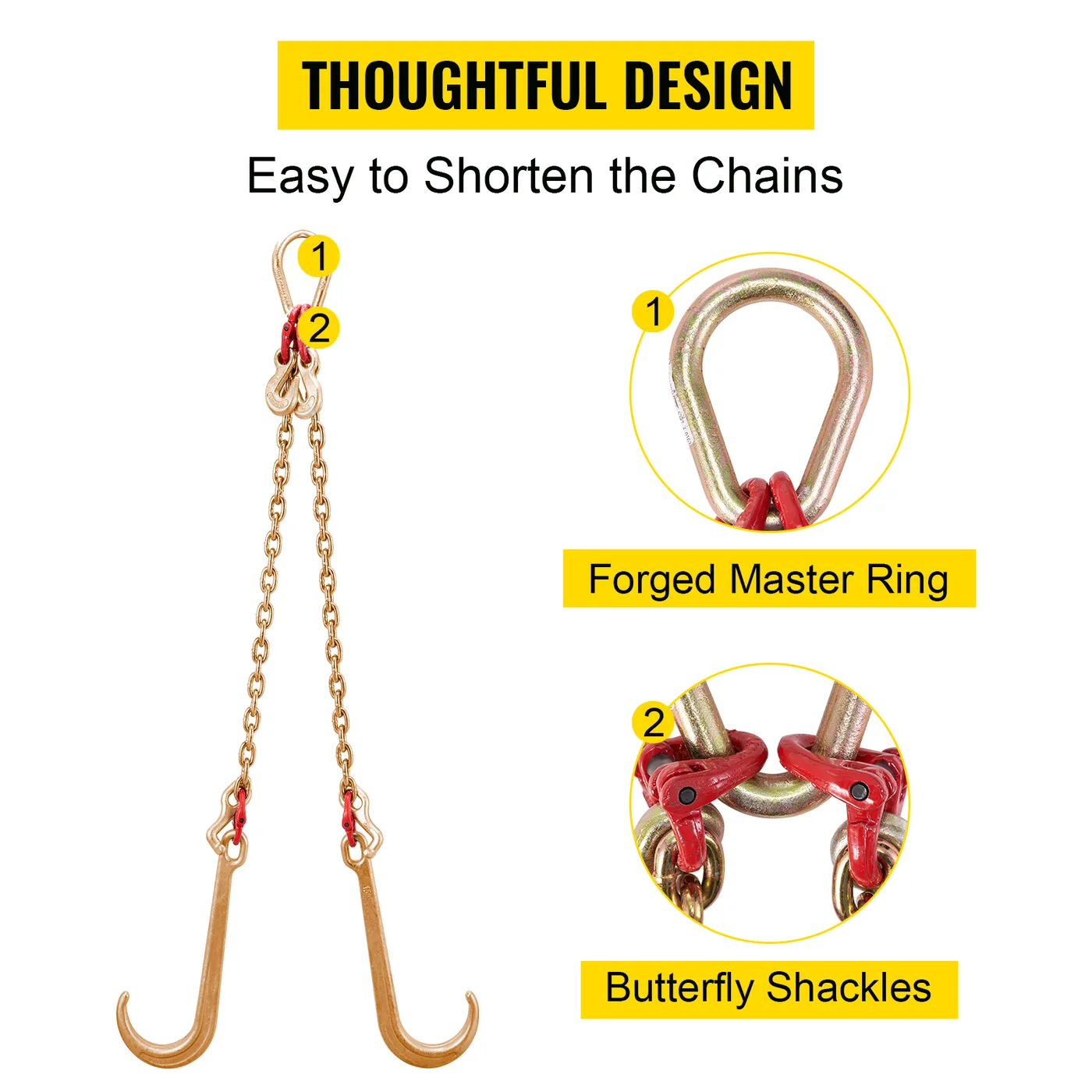 VEVOR G80 V Bridle Chain 1 Pack 2 ft Large J Hook+T Hook+Gra feature 3