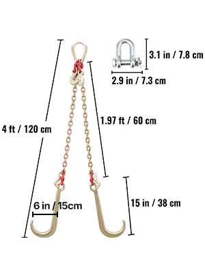 VEVOR G80 V Bridle Chain 1 Pack 2 ft Large J Hook+T Hook+Gra feature 8