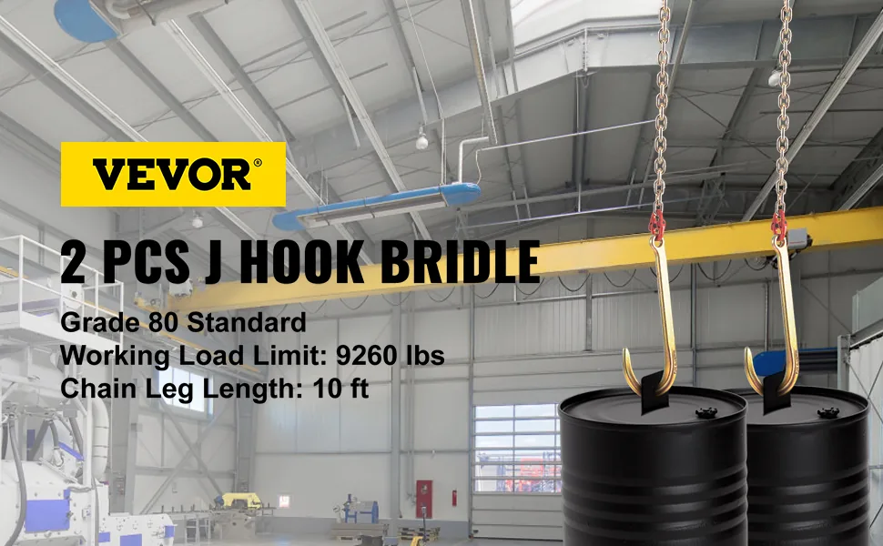 VEVOR J Hook Chain 2 Pack 10 ft Large J Hook+R Hook+T Hook+S overview