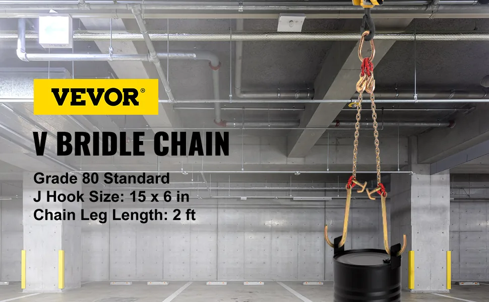 VEVOR G80 V Bridle Chain 1 Pack 2 ft Large J Hook+Large R Ho overview