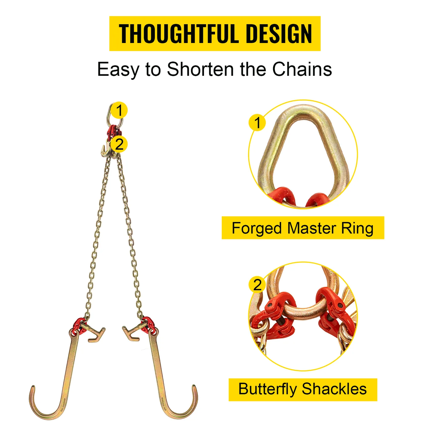 VEVOR G80 V Bridle Chain 1 Pack 2 ft Large J Hook+Large R Ho feature 3