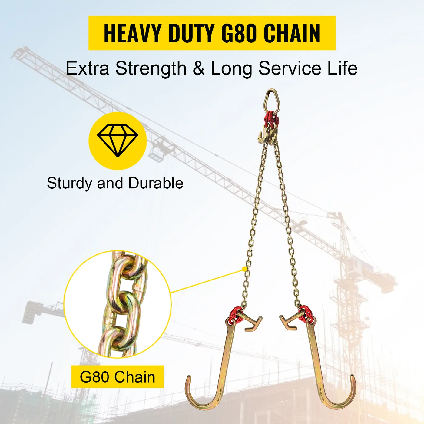 VEVOR G80 V Bridle Chain 1 Pack 2 ft Large J Hook+Large R Ho feature 6