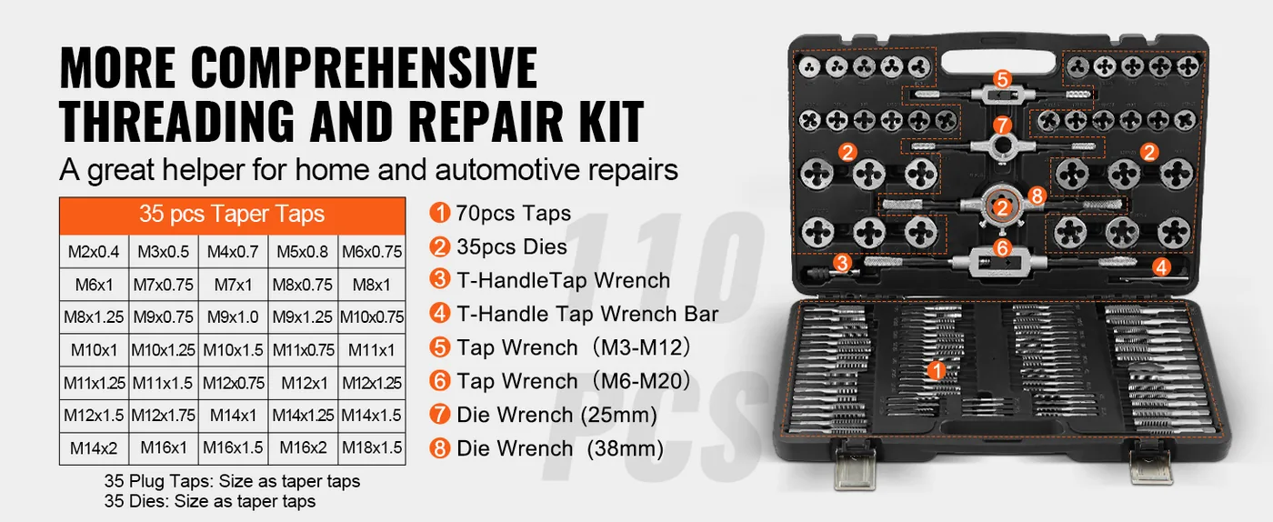 VEVOR Tap and Die Set 110-Piece Set feature 1