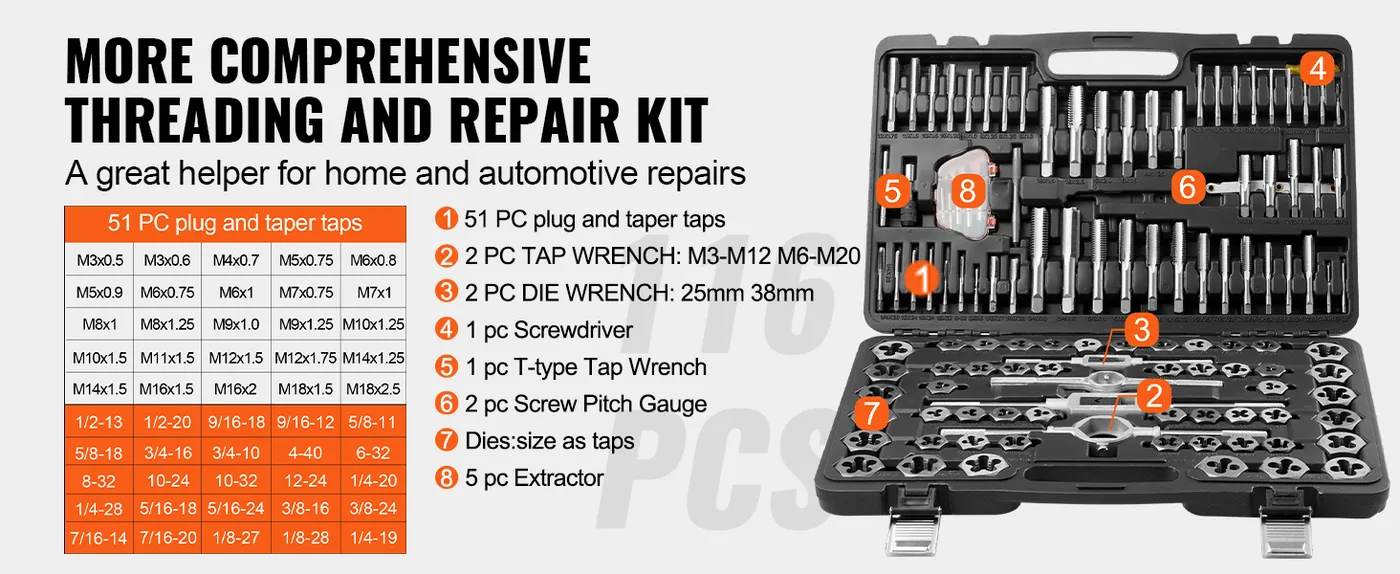 VEVOR Tap and Die Set 116-Piece Set feature 1