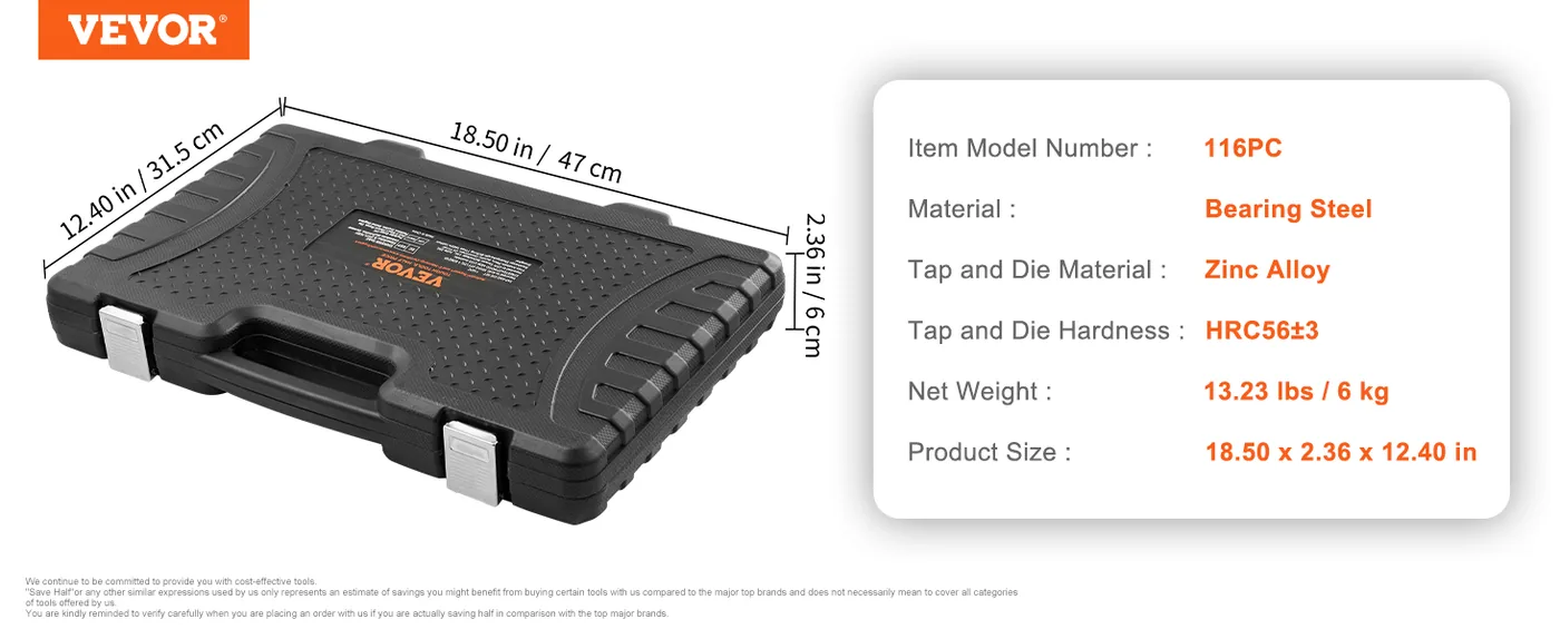 VEVOR Tap and Die Set 116-Piece Set feature 5
