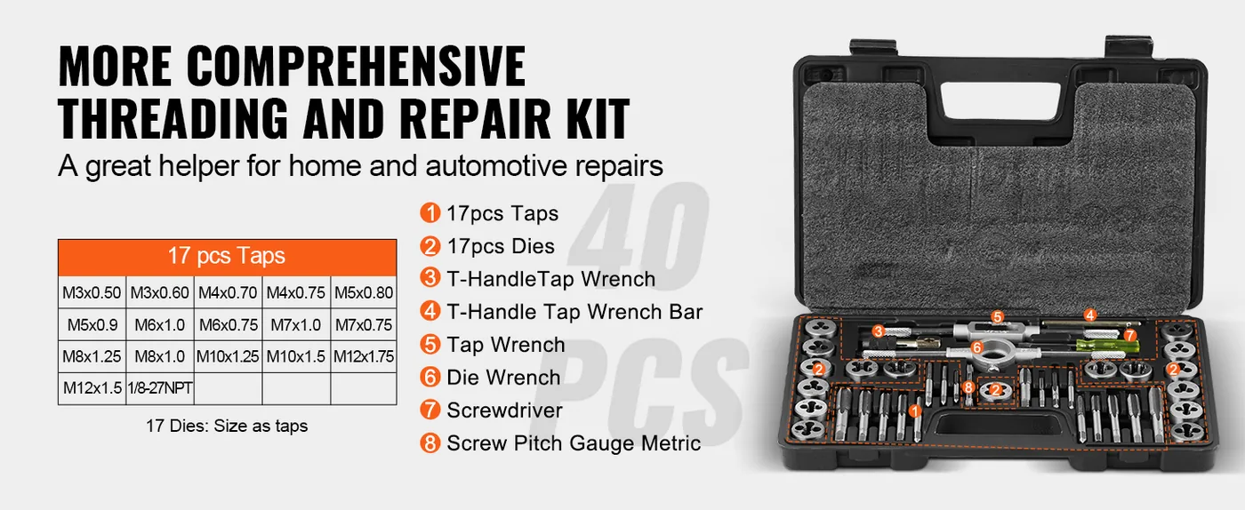 VEVOR Tap and Die Set 40-Piece Set feature 1