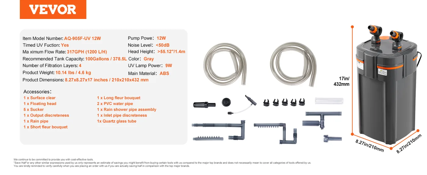 VEVOR Aquarium Filter 317GPH 1200L/h feature 4