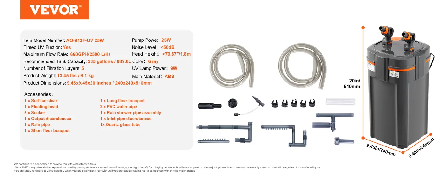 VEVOR Aquarium Filter 660GPH 2600L/h feature 4