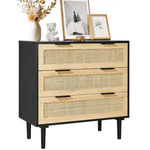 VEVOR 3 drawer rattan dresser front view