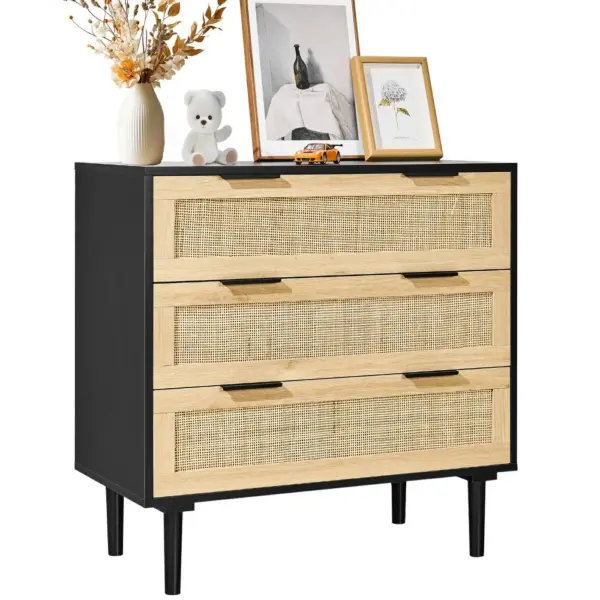 VEVOR 3 drawer rattan dresser front view