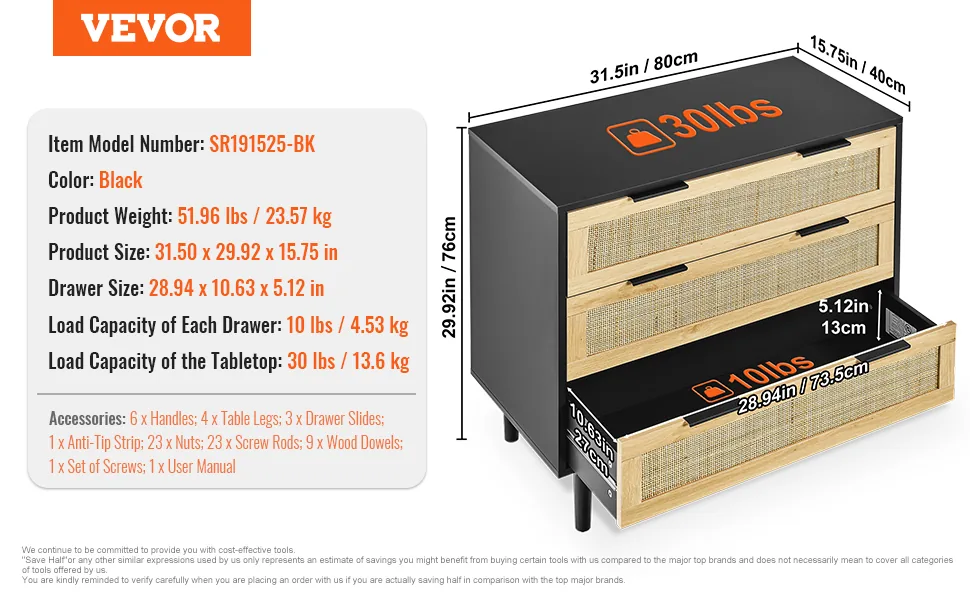VEVOR rattan dresser bedroom living room hallway