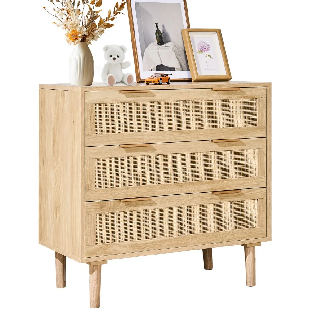 VEVOR 3 drawer rattan dresser front view