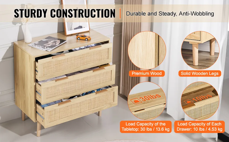 VEVOR rattan dresser natural woven material