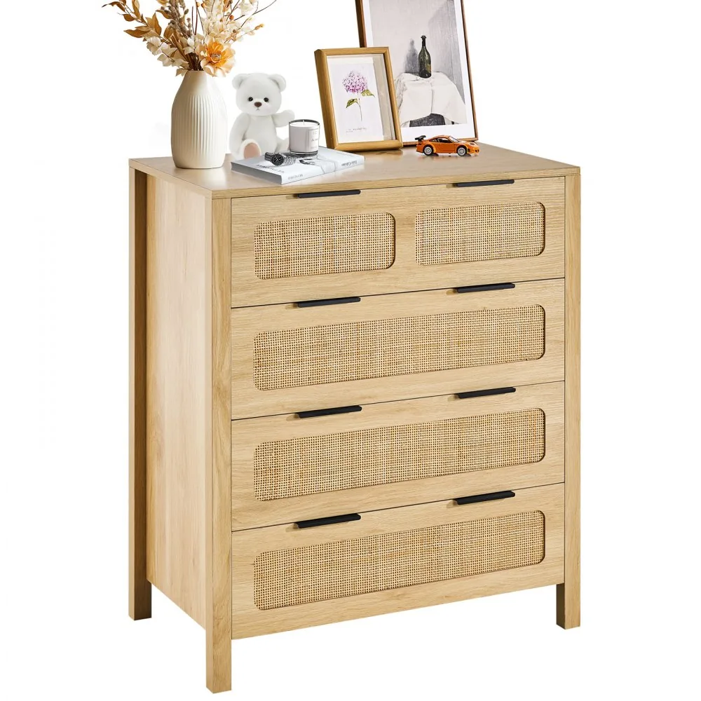 VEVOR 4 drawer rattan dresser front view