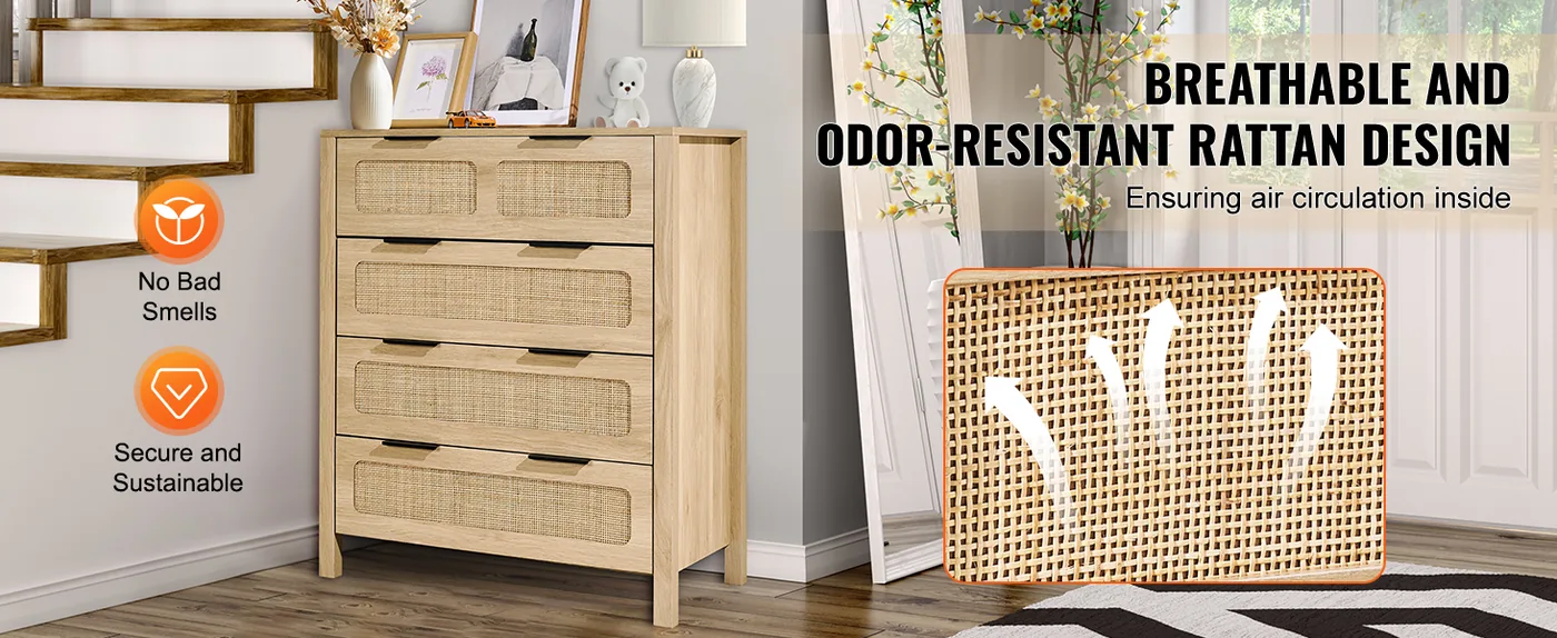 VEVOR 4 drawer rattan dresser spacious storage