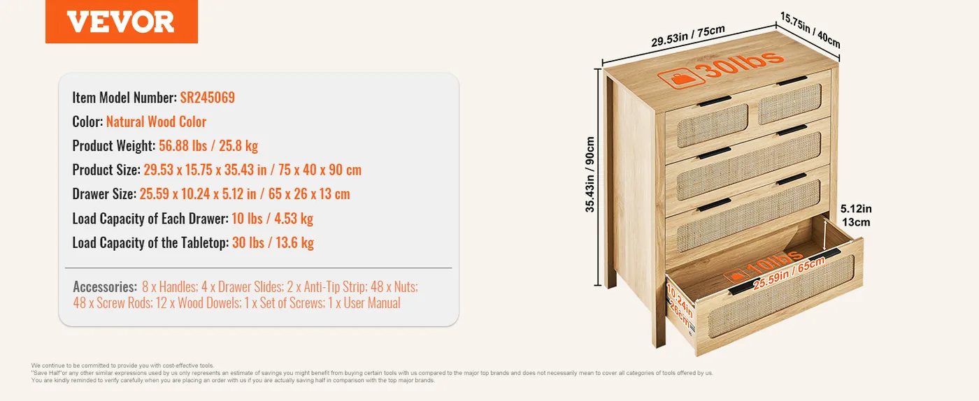 VEVOR rattan dresser bedroom living room hallway