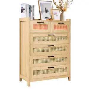 VEVOR 5 drawer rattan dresser front view
