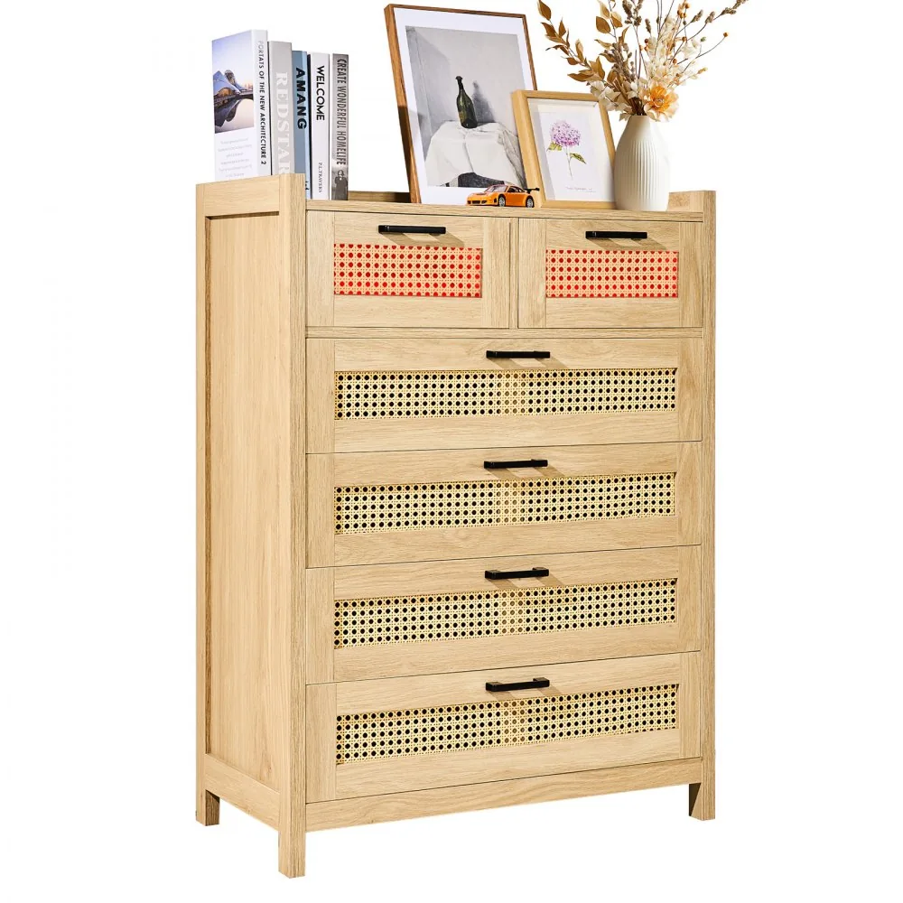 VEVOR 5 drawer rattan dresser front view