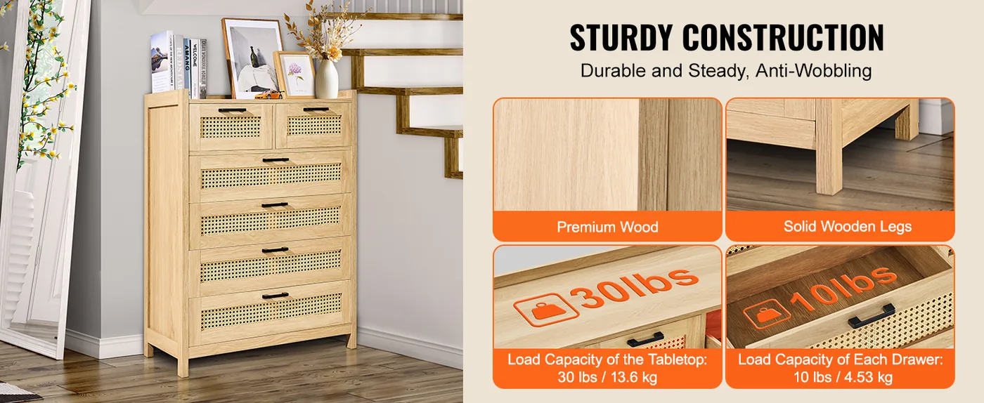 VEVOR rattan dresser natural woven material