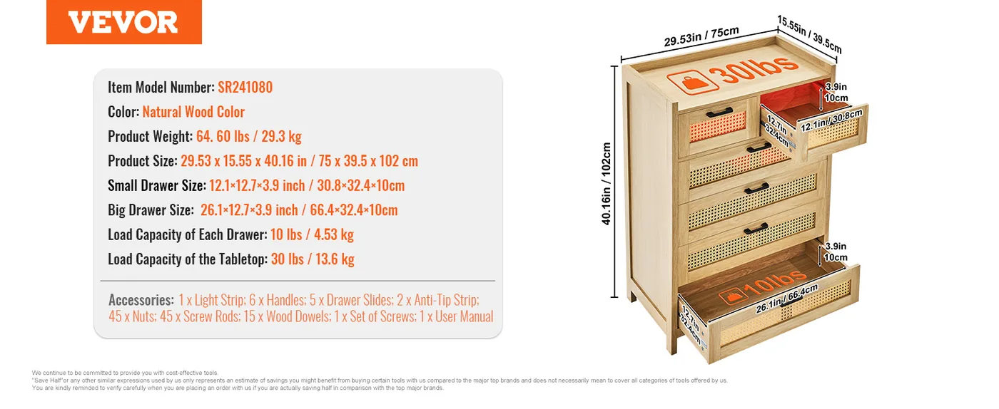 VEVOR rattan dresser bedroom living room hallway